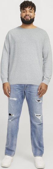 Jack & Jones HILL Knitted Sweater Light Grey Melange - Суичъри & cуичъри с качулка - мъжки суичъри големи размери