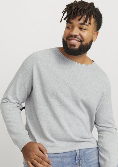 Jack & Jones HILL Knitted Sweater Light Grey Melange - Суичъри & cуичъри с качулка - мъжки суичъри големи размери