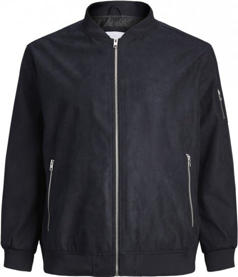 Jack & Jones ROCKY Faux Suede Bomber Jacket Jet Black - Якета - мъжки якета големи размери