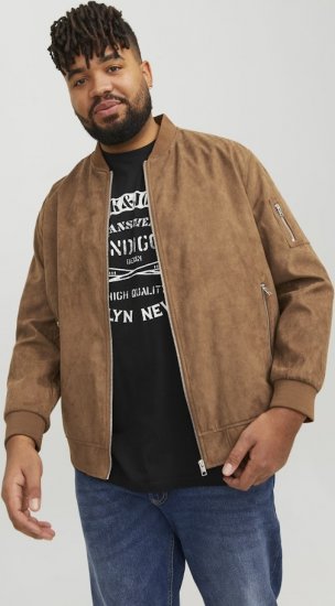 Jack & Jones ROCKY Faux Suede Bomber Jacket Brown - Якета - мъжки якета големи размери