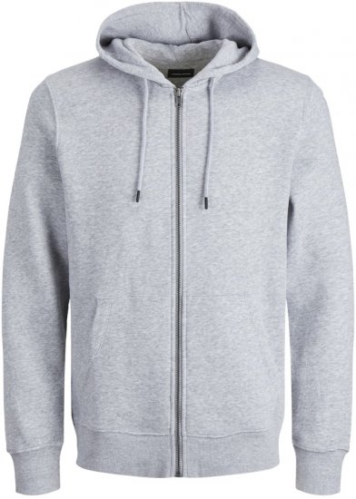 Jack & Jones BRADLEY Zip Hoodie Light Grey Melange - Суичъри & cуичъри с качулка - мъжки суичъри големи размери