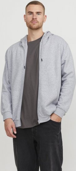 Jack & Jones BRADLEY Zip Hoodie Light Grey Melange - Суичъри & cуичъри с качулка - мъжки суичъри големи размери