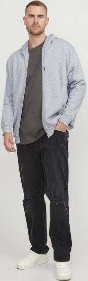 Jack & Jones BRADLEY Zip Hoodie Light Grey Melange - Суичъри & cуичъри с качулка - мъжки суичъри големи размери