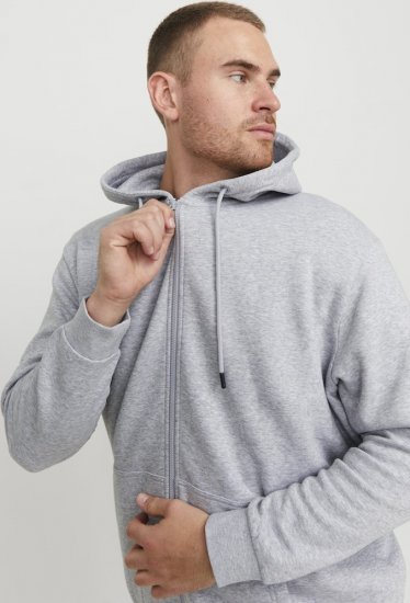 Jack & Jones BRADLEY Zip Hoodie Light Grey Melange - Суичъри & cуичъри с качулка - мъжки суичъри големи размери
