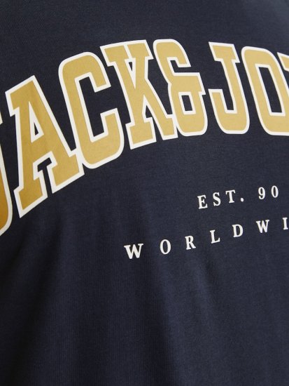 Jack & Jones CALEB VARSITY O-Neck T-Shirt Navy Blazer - Тениски - мъжки тениски големи размери