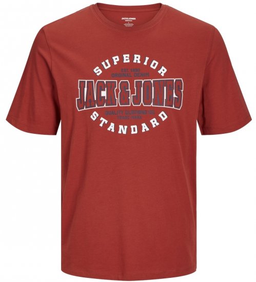 Jack & Jones JJELOGO O-Neck T-Shirt Red Ochre - Тениски - мъжки тениски големи размери