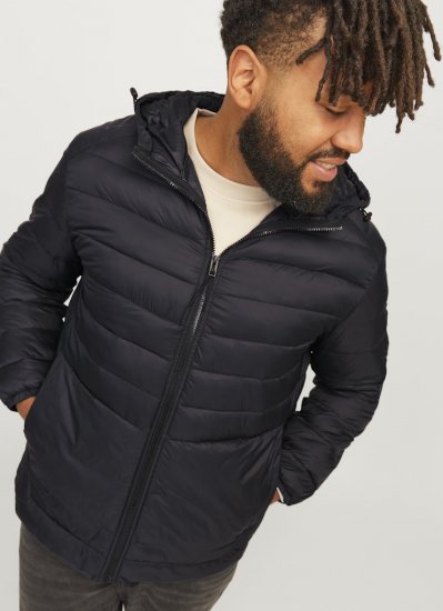 Jack & Jones SPRINT Quilted Hooded Jacket Black - Якета - мъжки якета големи размери