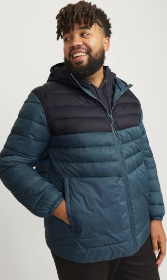 Jack & Jones SPRINT Black Blocking Quilted Hooded Jacket Turquoise Blue - Якета - мъжки якета големи размери