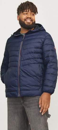 Jack & Jones SPRINT Red Stitches Quilted Hooded Jacket Navy Blazer - Якета - мъжки якета големи размери