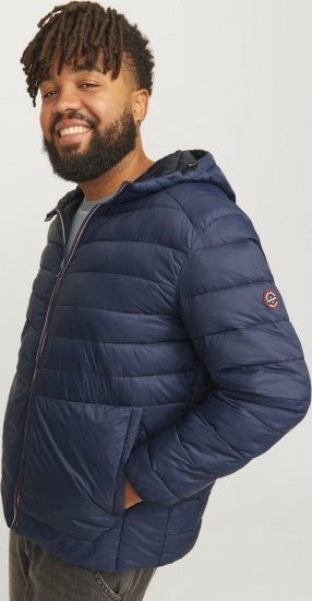 Jack & Jones SPRINT Red Stitches Quilted Hooded Jacket Navy Blazer - Якета - мъжки якета големи размери