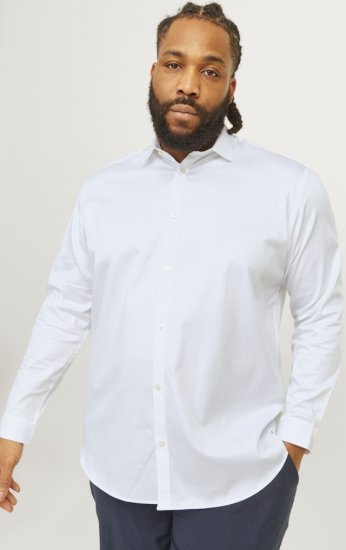 Jack & Jones ARMA LS Shirt White - Ризи - мъжки ризи големи размери