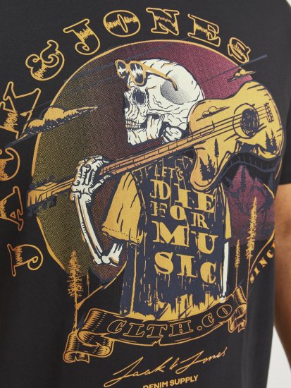 Jack & Jones JJSKULL ROCK T-Shirt Black - Тениски - мъжки тениски големи размери