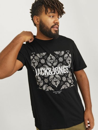 Jack & Jones JJPAISLEY T-Shirt Black - Тениски - мъжки тениски големи размери