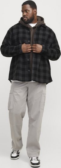 Jack & Jones ZAC BRUSHED Long Sleeve OVERSHIRT Grey - Ризи - мъжки ризи големи размери