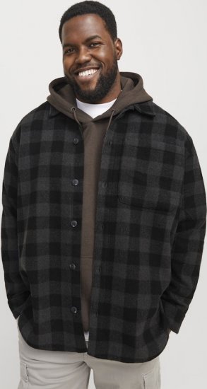 Jack & Jones ZAC BRUSHED Long Sleeve OVERSHIRT Grey - Ризи - мъжки ризи големи размери