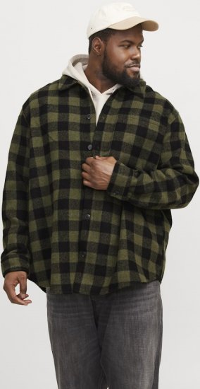 Jack & Jones ZAC Brushed Long Sleeve Overshirt Green - Ризи - мъжки ризи големи размери