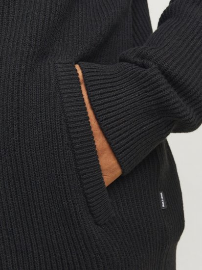 Jack & Jones PANNEL Turtleneck Knitted Sweater with Zipper Black - Суичъри & cуичъри с качулка - мъжки суичъри големи размери