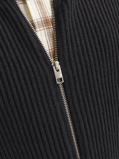 Jack & Jones PANNEL Turtleneck Knitted Sweater with Zipper Black - Суичъри & cуичъри с качулка - мъжки суичъри големи размери