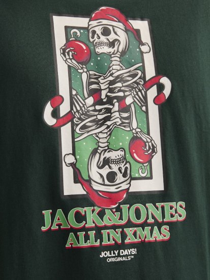 Jack & Jones XMAS Christmas Skull T-Shirt Dark Slate Grey - Тениски - мъжки тениски големи размери