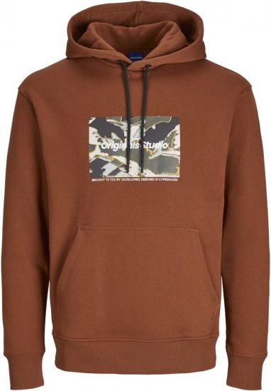 Jack & Jones ESTERBRO Hoodie Brandy Brown - Суичъри & cуичъри с качулка - мъжки суичъри големи размери