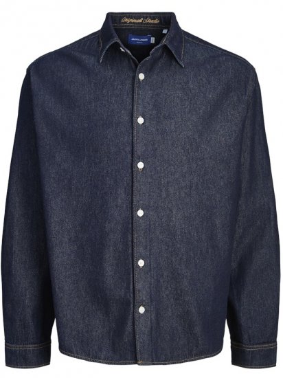 Jack & Jones Norrebro Denim Long Sleeve Shirt Dark Blue Denim - Ризи - мъжки ризи големи размери