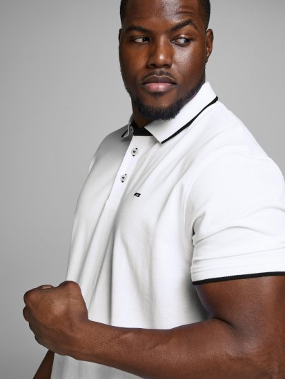 Jack & Jones PAULOS Short Sleeve Polo White/PS - Поло тениски - мъжки тениски с яка големи размери