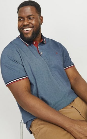 Jack & Jones PAULOS Short Sleeve Polo Denim Blue/PS - Поло тениски - мъжки тениски с яка големи размери