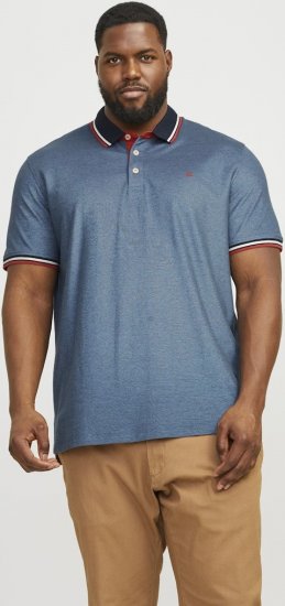 Jack & Jones PAULOS Short Sleeve Polo Denim Blue/PS - Поло тениски - мъжки тениски с яка големи размери