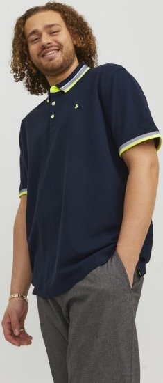 Jack & Jones PAULOS Short Sleeve Polo Dark Navy/NEON - Поло тениски - мъжки тениски с яка големи размери