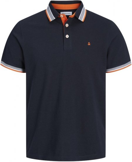 Jack & Jones PAULOS Short Sleeve Polo Black Navy/NEON - Поло тениски - мъжки тениски с яка големи размери