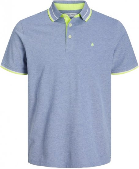 Jack & Jones PAULOS Short Sleeve Polo Light Blue/NEON - Поло тениски - мъжки тениски с яка големи размери