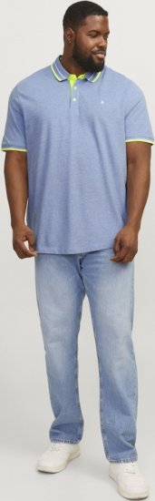 Jack & Jones PAULOS Short Sleeve Polo Light Blue/NEON - Поло тениски - мъжки тениски с яка големи размери