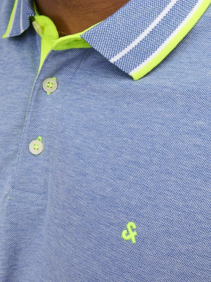 Jack & Jones PAULOS Short Sleeve Polo Light Blue/NEON - Поло тениски - мъжки тениски с яка големи размери