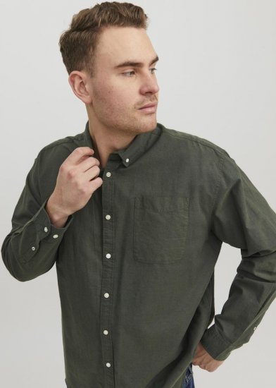 Jack & Jones OXFORD LS Shirt Green - Ризи - мъжки ризи големи размери