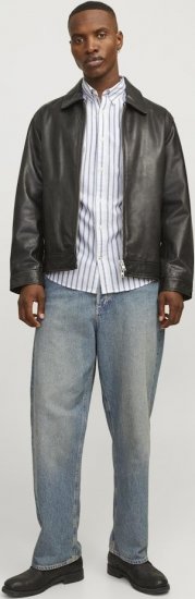 Jack & Jones OXFORD LS Shirt Striped Ensign Blue - Ризи - мъжки ризи големи размери