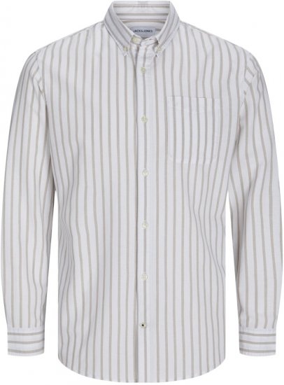 Jack & Jones OXFORD LS Shirt Striped White - Ризи - мъжки ризи големи размери