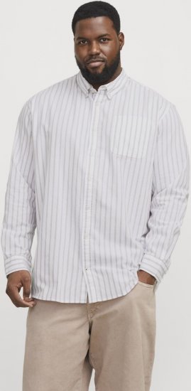 Jack & Jones OXFORD LS Shirt Striped White - Ризи - мъжки ризи големи размери