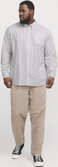 Jack & Jones OXFORD LS Shirt Striped White - Ризи - мъжки ризи големи размери