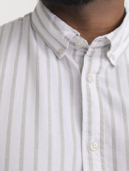 Jack & Jones OXFORD LS Shirt Striped White - Ризи - мъжки ризи големи размери