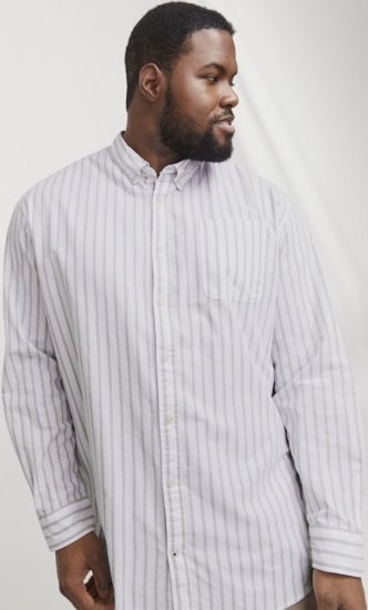 Jack & Jones OXFORD LS Shirt Striped White - Ризи - мъжки ризи големи размери