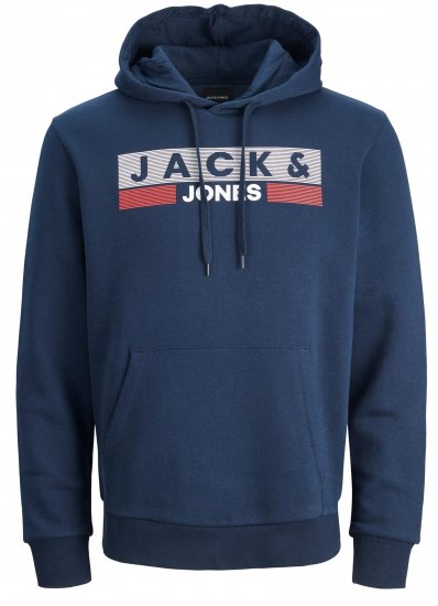 Jack & Jones CORP LOGO PLAY 4 Print Hoodie Navy Blazer - Суичъри & cуичъри с качулка - мъжки суичъри големи размери