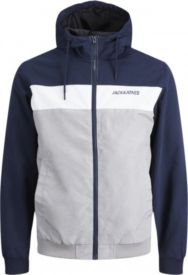 Jack & Jones RUSH White/Grey Blocking Bomber Jacket with Hood Navy Blazer - Якета - мъжки якета големи размери