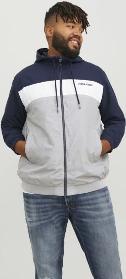 Jack & Jones RUSH White/Grey Blocking Bomber Jacket with Hood Navy Blazer - Якета - мъжки якета големи размери