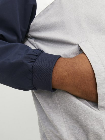 Jack & Jones RUSH White/Grey Blocking Bomber Jacket with Hood Navy Blazer - Якета - мъжки якета големи размери