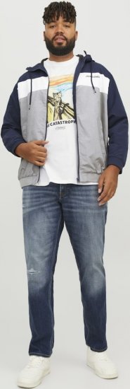 Jack & Jones RUSH White/Grey Blocking Bomber Jacket with Hood Navy Blazer - Якета - мъжки якета големи размери