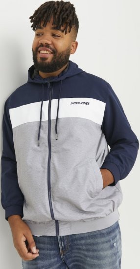 Jack & Jones RUSH White/Grey Blocking Bomber Jacket with Hood Navy Blazer - Якета - мъжки якета големи размери