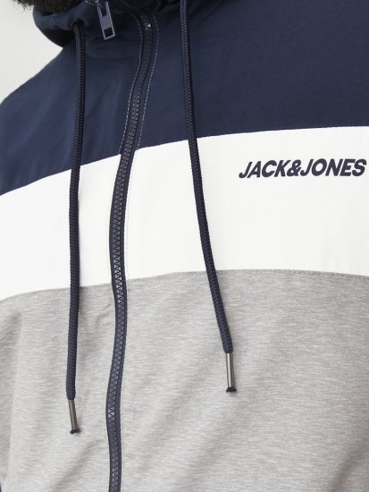Jack & Jones RUSH White/Grey Blocking Bomber Jacket with Hood Navy Blazer - Якета - мъжки якета големи размери