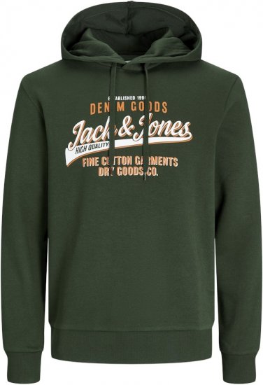 Jack & Jones 2 COL LOGO Hoodie Kombu Green - Суичъри & cуичъри с качулка - мъжки суичъри големи размери
