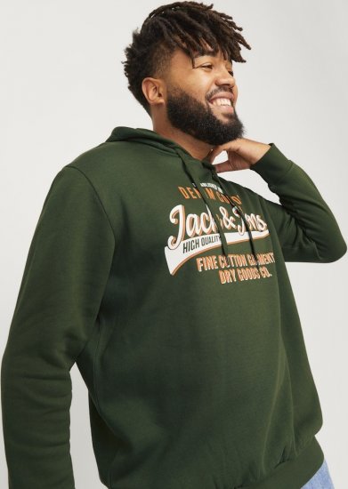 Jack & Jones 2 COL LOGO Hoodie Kombu Green - Суичъри & cуичъри с качулка - мъжки суичъри големи размери