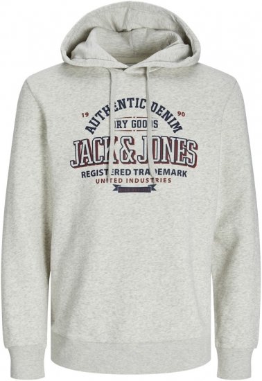 Jack & Jones 2 COL LOGO Hoodie White Melange - Суичъри & cуичъри с качулка - мъжки суичъри големи размери